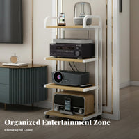 High-fidelity Amplifier Stand Multi-tier Equipment Rack with Rolling Wheels Heavy Duty Audio Shelf Stable Metal Frame Engineered Wood Shelves Suitable for Audiophiles Home Theater Enthusiasts Conference Rooms Office Use