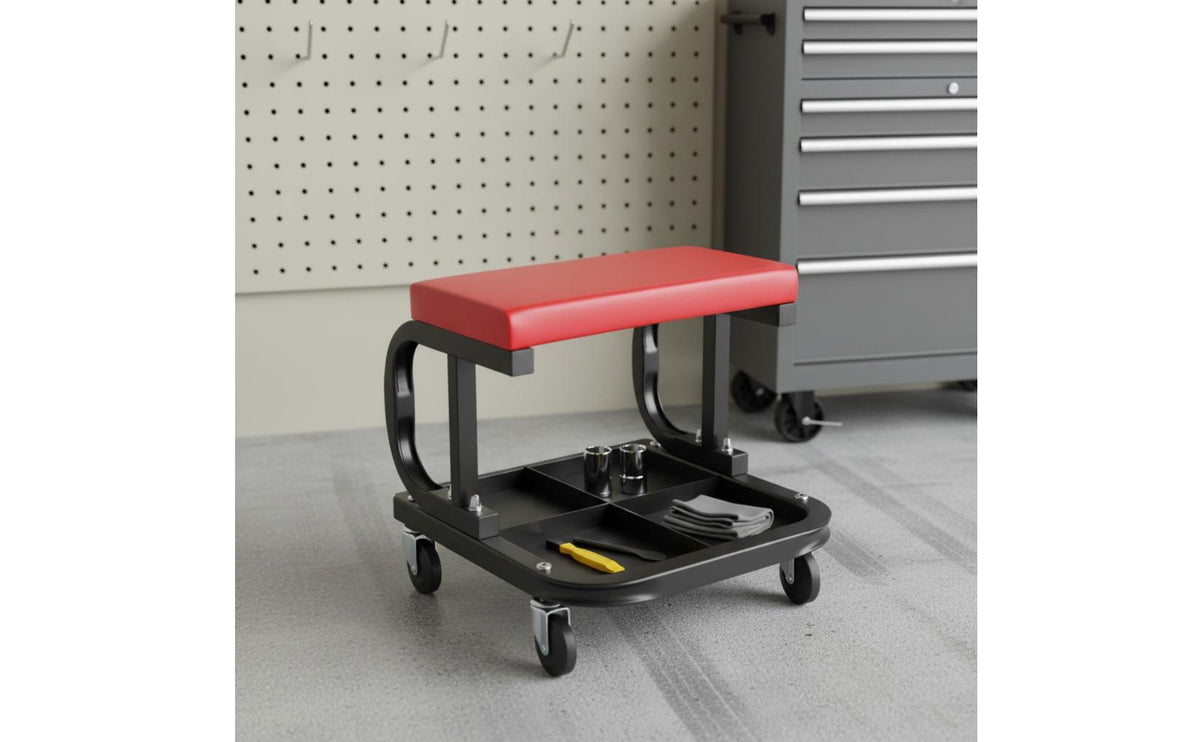 Rolling Technician Seat Thickened Frame Technician wheeled Seat Tool Tray Garage Work Stool