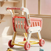Push-Along Toy Shopping Cart with Food Role-Playing Kids Grocery Cart with Play Food Stable Imaginative for Toddlers, Children, Playroom, Home, Nursery