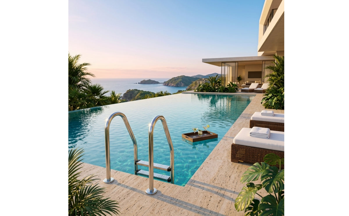 304 Stainless Steel Swimming Pool Ladder with Handrails Polished Pool Ladder with Handrails Heavy Duty Long-Lasting