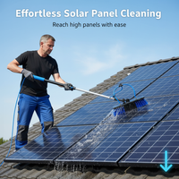 Solar Panel Glass Curtain Wall Cleaning Brush with Telescopic Pole and Water Flow, Aluminum Long Pole, 32cm Brush Head