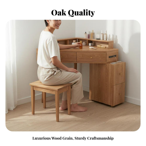 Corner Vanity with Drawers Minimalist Design Corner Vanity with Lighted Mirror Space-Saving Large Storage Capacity
