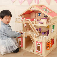 Villa Dollhouse Sturdy Wood Princess Dollhouse opening Layout Pretend Play House for Nursery