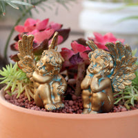 2 Pieces Bronze Cherub Stake Holiday Gift Cherub Garden Stake for Courtyard