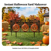 4 Pieces Halloween Fence with Stakes | Outdoor, Festive, Jack-O'-Lantern Fence Panel, for Yard