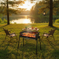 Outdoor Charcoal Grill with Side Shelf Stainless Steel Portable Charcoal Grill Heavy Duty Heat-Resistant for Campers, Tailgaters, Backyard, Camping, Picnics