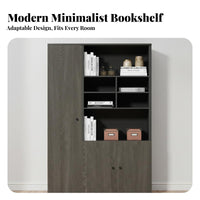 Wood Grain Finish Wooden Office File Cabinet Strong Load-Bearing Wooden Bookcase with Cabinet Long-Lasting and Sturdy Floor-Standing Storage Unit Silent Door Hinges for Managers, Book Lovers, Homeowners, Study Room, Bedroom, Hallway