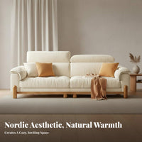Scandi-Japanese Fusion Design Straight Sofa Removable and Washable Cover Cream Textile Couch Supportive Gentle Support Wood Frame Sofa for Homeowners