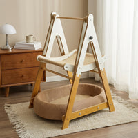 Double Layer Rocking Bed [Cat Bunk Bed], Lullaby Rocking Feature, Freestanding Cat Hammock and Swing, Padded Material for Sleeping and Playing