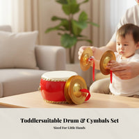 Children's Cowhide Drum, Toy Drum, Percussion Instrument, for 0-3 Years, with Cymbals