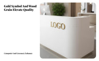 Modern Reception Desk with Lacquered Finish Contemporary Salon Front Desk Lamp Feature Luxury Commercial Counter Suitable for Beauty Salons Retail Stores Corporate Lobbies Professional Workplaces