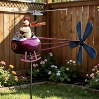 Chicken Helicopter Wind Vane Fun Design Rooster Helicopter for Patio