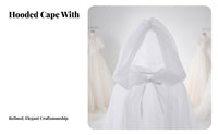 Multi-Layered Tulle Cape with Train Floor-Length See-Through Mesh Poncho Flowy Hooded Cloak Lightweight for Bridesmaids, Fantasy Enthusiasts, Halloween, Themed Parties, Cosplay Events, Weddings