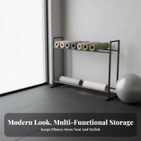 Space-Saving Exercise Ball and Mat Holder Sturdy Metal Frame Stretching Ball Storage Rack Large Capacity Multi-Tier Fitness Shelf for Pilates Studio