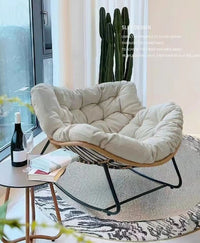 Double Rattan Rocking Chair with Fabric Cover, Steel Frame, Modern Style