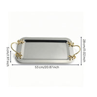 Serving Tray with Handles Gold Tone Rectangular Serving Tray Decorative for Hosts, Dining Room, Parties