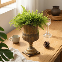 Pedestal Vase Antique-Vintage-Look Vase with Edge Embossed Urn with Square Base for Living Room