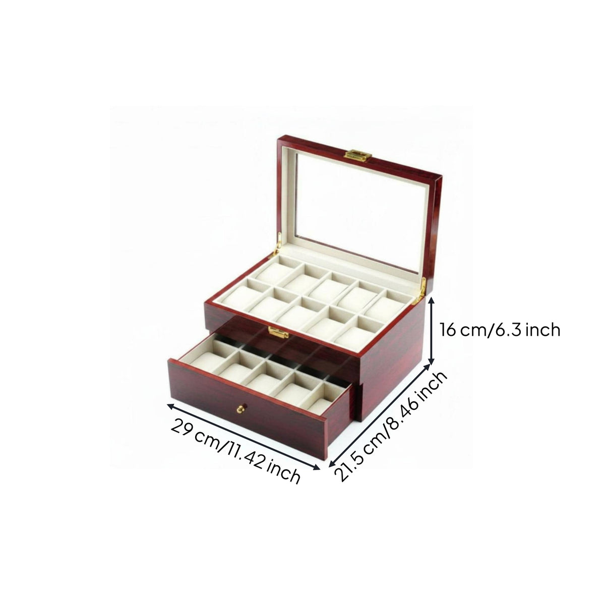 20-Slot Watch Box Piano Glossy Finish Wooden Watch Box Wood Grain Finish