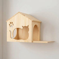 Mounted Cat House Shelter with Perch, Solid Wood Wall-Mounted Climbing Frame for Large Indoor Cats, Elevated Space for Sleeping and Playing 141