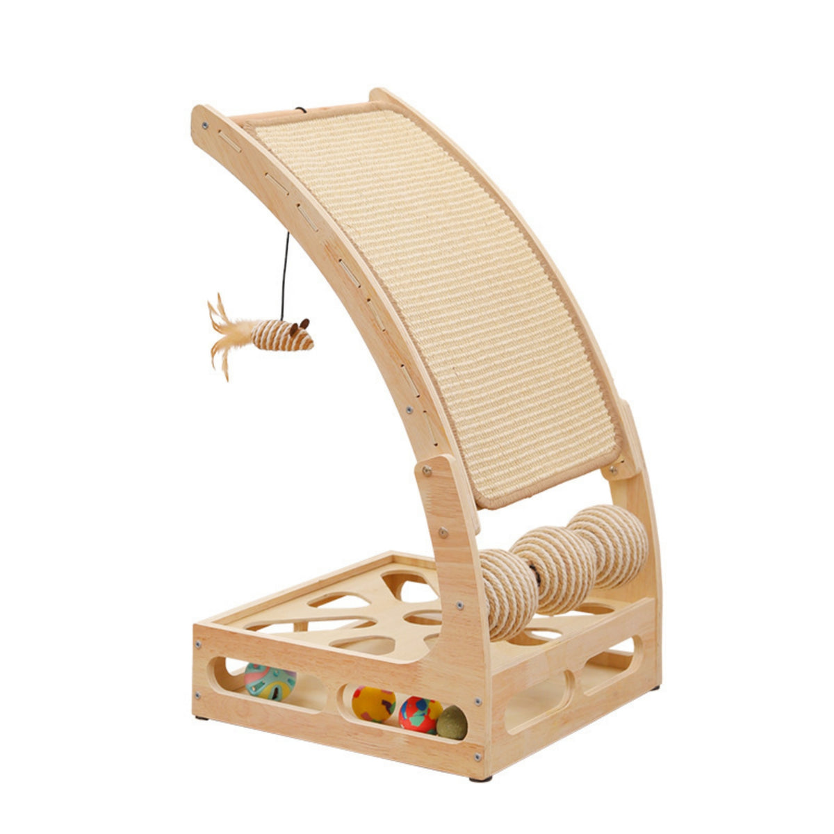 Cat Scratching Board with Rollers Curved Cat Scratcher with Play Spheres Stable Pet Activity Center for Small Apartments