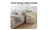 Hidden Secure Compartment Smart Safe Cabinet Fingerprint Lock Illuminated Charging Nightstand Modern Design Bedside Table light-emitting diode mood Light for technologynology lovers, Homeowners, Students, Home, Dorm Room, Office