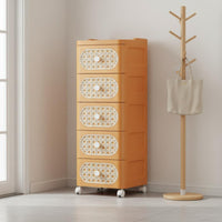 Multi-Drawer Organizer Large Capacity Multi-Layer Organizer Cart Space Saving Rattan Design Nightstand for Students, Bedroom, Living Room, Washroom