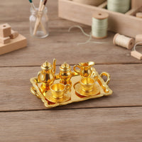 8 Pieces Metal Miniature Tea Set with Tray Elegant Dollhouse Tea Set Silver Detailed for Photographers