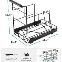 Pull-Out Kitchen Trash Can Rack with Rails, Adjustable, Chrome-Plated Iron