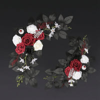 Gothic Sign with Artificial Flowers Floral Spooky Plaque Decorative for Entryway