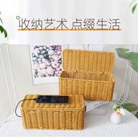 Rattan Weave Storage Basket for Desk, Cable Organizer Box, Plastic, Modern Simple Style