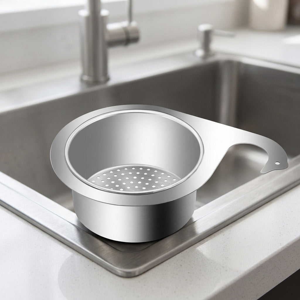Swan Drain Basket Stainless Steel Sink Strainer with Handle, Thickened Food Waste Strainer, Modern Minimalist Fruit Vegetable Colander Basket