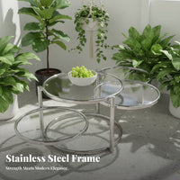 2-Tier rotating Coffee Table Minimalist aesthetic Household Furniture Glass Top Round Shape Design for Adults