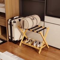 Foldable Two-Tier Bamboo Luggage Rack for Hotel, Home, Guesthouse, Bedroom