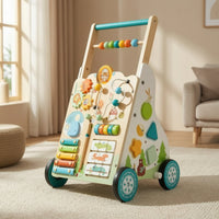 Wooden Push Activity Toy Sturdy Wooden Infant Activity Toy with Wheels Interactive Learning Toy for Young Children, Infants, Playroom, Nursery
