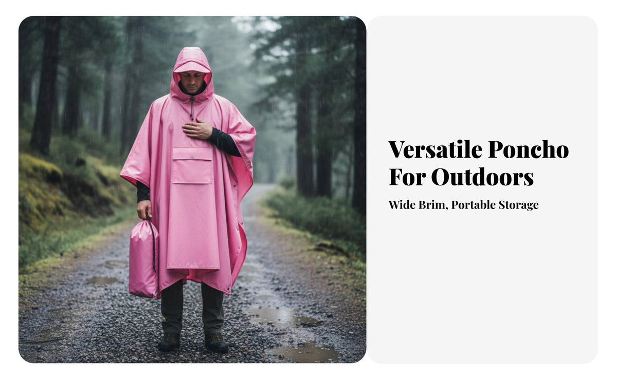 Waterproof Rain Cape Multi-Function Multifunctional Hiking Poncho Full Coverage Hooded Rain Poncho for Cyclists, Campers, Camping, Travel