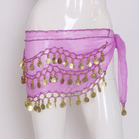 Belly Dance Waist Chain with Three Layers of Gold Coins and Chiffon Belt