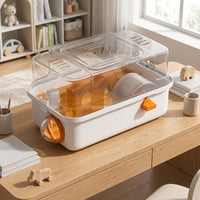 Transparent Hamster Cage Single Layer House with Handle and Side Door, Portable Oval Shape Beginner Indoor Dwarf Hamster Habitat