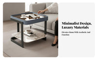 Modern Design Square Pedestal Table Minimalist Aesthetic 2-Tier Square Table Light Luxury aesthetic Nightstand Space-Saving for Homeowners, Apartment Dwellers, Interior Designers, Living Room, Bedroom, Small Spaces, Entryway