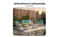 4 Pieces Weather-Resistant 4-Piece Rattan Seating Group Woven Texture 4-Piece Wicker Sofa Set Thick paddings Outdoor Furniture Low Maintenance for Homeowners, Garden fans, Entertainers, rearyard, Deck, Porch, waterside