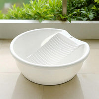 Plastic Wash Basin with Rubbing Board Round Wash Basin with Washboard Shallow Laundry Tub with Washboard Compact for Students, Parents, Bathrooms, Dorm Rooms, Apartments