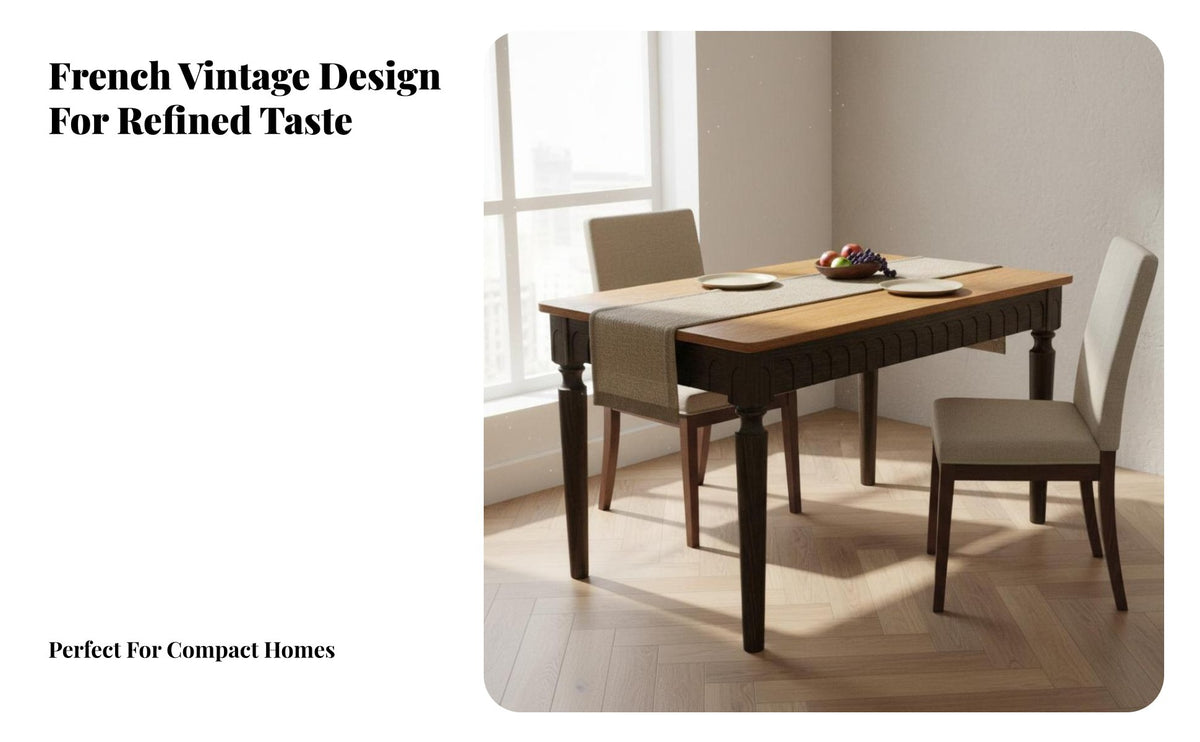 French Retro Design Dining Set Space-Saving Design Rectangular Wooden Dining Table Set Sturdy Construction Solid Wood Kitchen Table and Chairs