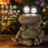 创意太阳能发光青蛙摆件家居客厅园艺造景装饰可爱动物树脂工艺品