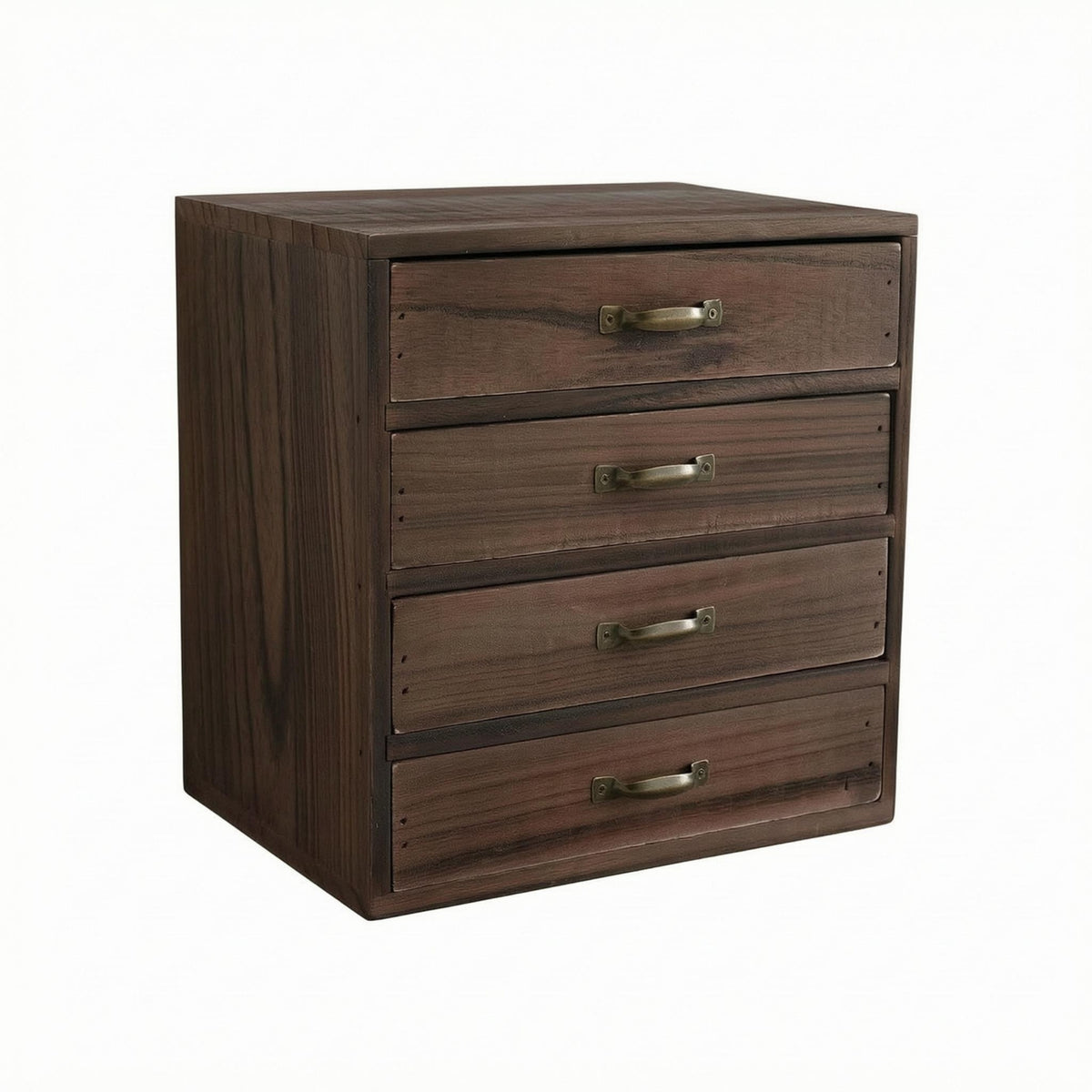 Wooden Desktop Organizer with Drawers Brass Handles Tabletop Storage Box Compact