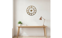 Wrought-Iron Style Wall Clock with Roman Numerals Vintage Skeleton Wall Clock Industrial Minimalist for Living Room, Office, Entryway