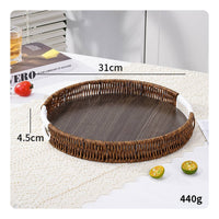 Round Serving Tray Decorative Tray with Handles Rustic for Coffee Table, Hosts