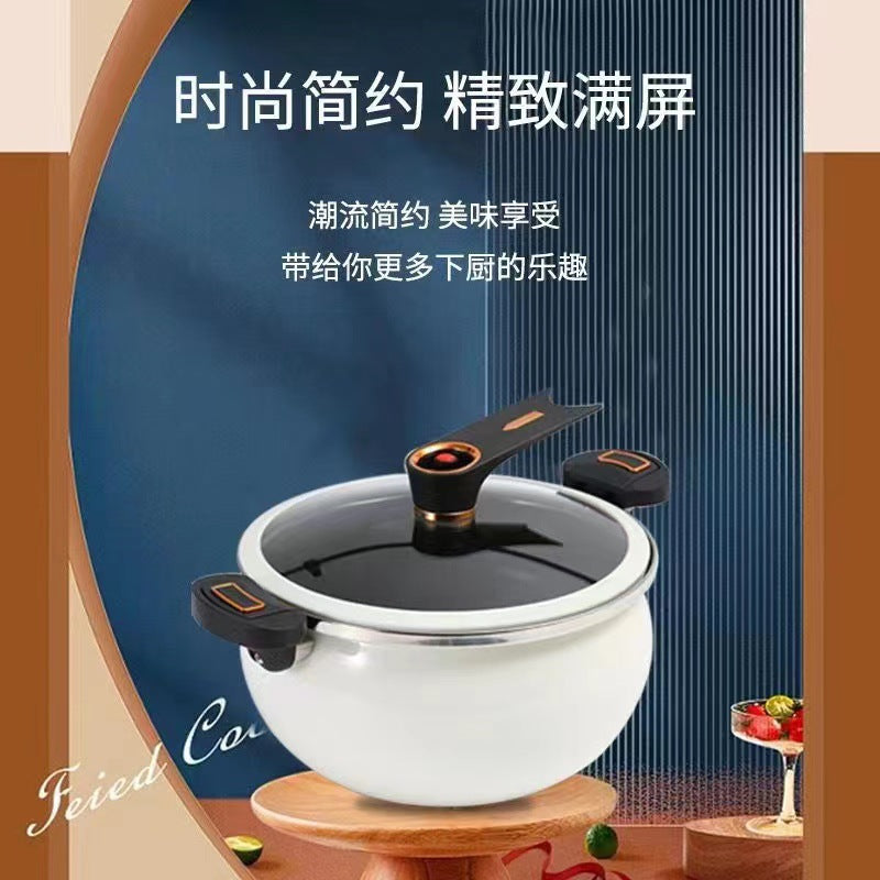 Korean Style Micro-Pressure Pot, Home Non-Stick Soup Pot, Large Capacity, Gas and Electric Universal, Double Handles, Enamel Material