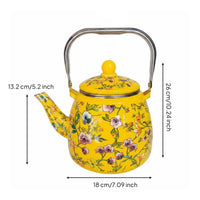 Flat Bottom Tea Kettle Thickened Floral Enamel Kettle Induction Compatible