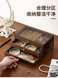 Square Five-Layer Jewelry Storage Box with Walnut Wood Grain Drawers