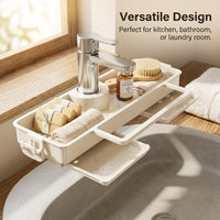 Bathroom Sink Organizer, No-Drill Wall Mount Rack for Sponges & Dishcloths, Rectangular Drain Shelf for Home Cooks, Space-Saving Kitchen for Utensils