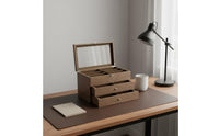 Walnut Finish Glasses Chest Large Capacity Wooden Sunglasses Display Case 18 Compartment Glasses Box Dustproof